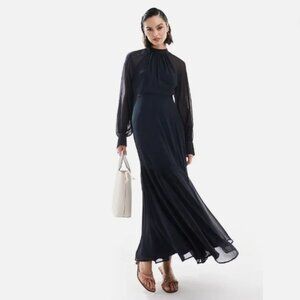 ASOS DESIGN high neck maxi dress with flare hem in navy Size 6